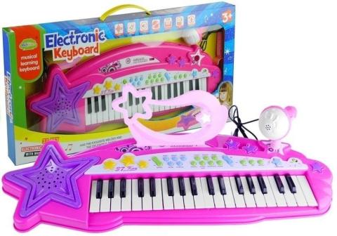 Keyboard organki 37 klawiszy MP3 mikrofon różowe