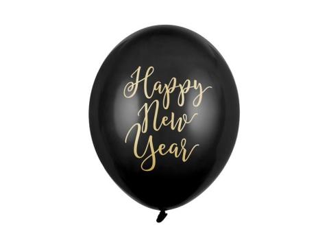 Balony Happy New Year pastel black 30cm 6szt