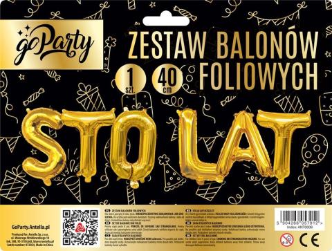 Zestaw balonów foliowych Sto Lat złote