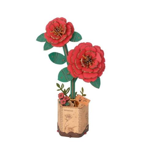 Puzzle drewniane 3D - Kwiat Czerwona Camellia