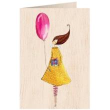 Karnet drewniany C6 + koperta Kobieta z balonem