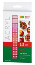 Farby akrylowe 12ml 10 kol czerwony HAPPY COLOR