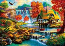 Puzzle 1000 Letnia chatka z wodospadem w tle