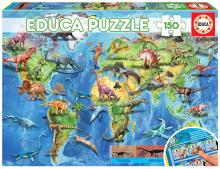 Puzzle 150 Mapa świata dla dzieci (Dinozaury) G3