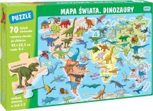 Puzzle 70 elementów. Mapa świata. Dinozaury