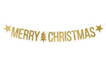 Baner Merry Christmas złoty 10.5x150cm