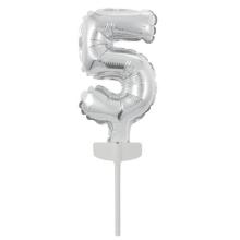 Balon foliowy mini cyfra 5 srebrna 7x12cm