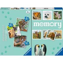 Puzzle 2D 3w1 + memory Dzieci Zwierząt