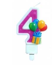 Świeczka urodzinowa 4 z balonami