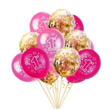 Balony 1st Birthday różowe 12szt