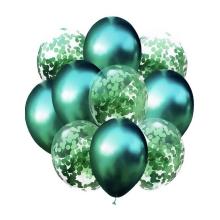 Balony zieleń metalik i konfetti 10szt