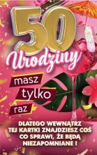 Karnet Urodziny z nakładką na butelkę 50