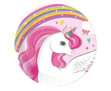 Talerzyki papierowe Unicorn Rainbow 20cm 8szt