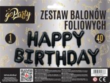 Zestaw balonów foliowych Happy Birthday czarne